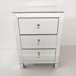 3-Drawer Mirrored Nightstand, Silver Mirror End Table